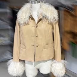 YOLOAgain Women's Mongolia Sheep Fur Collar Real Leather Jacket Single Breasted