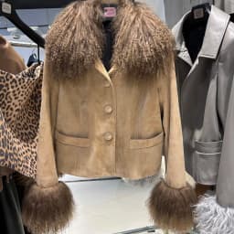 YOLOAgain Women's Mongolia Sheep Fur Collar Real Leather Jacket Single Breasted