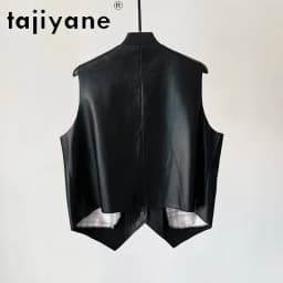 TAJIYANE Genuine Leather Jacket Women Short Sheepskin Vest Sleeveless Biker Jackets Patch Badge Waistcoat Leather Veste Femme