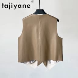 TAJIYANE Genuine Leather Jacket Women Short Sheepskin Vest Sleeveless Biker Jackets Patch Badge Waistcoat Leather Veste Femme