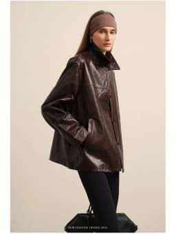 Waxed Lambskin Genuine Leather Jacket Women Retro Lapel Collar Single Breasted Real Leather Casual Spring Autumn Outerwear 2026