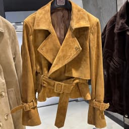 YOLOAgain Real Leather Jacket Women With Belt Lapel Oversized Dark Brown Suede Jacket Coat Ladies