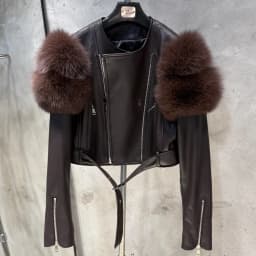 Leather Jacket Factory Ladies Short Leather Jacket Real Fox Fur Sleeve Coat Women Autumn 21001