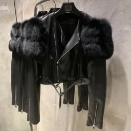 Leather Jacket Factory Ladies Short Leather Jacket Real Fox Fur Sleeve Coat Women Autumn 21001