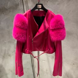 Leather Jacket Factory Ladies Short Leather Jacket Real Fox Fur Sleeve Coat Women Autumn 21001