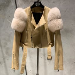 Leather Jacket Factory Ladies Short Leather Jacket Real Fox Fur Sleeve Coat Women Autumn 21001