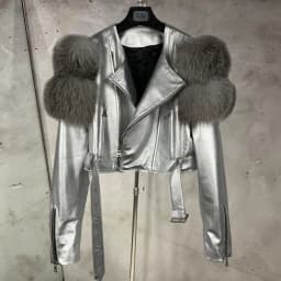 Leather Jacket Factory Ladies Short Leather Jacket Real Fox Fur Sleeve Coat Women Autumn 21001