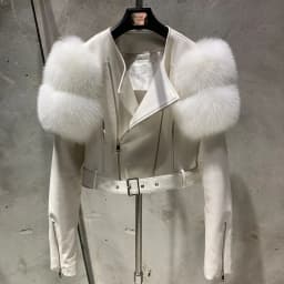 Leather Jacket Factory Ladies Short Leather Jacket Real Fox Fur Sleeve Coat Women Autumn 21001