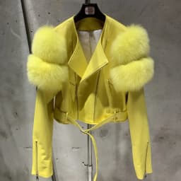 Leather Jacket Factory Ladies Short Leather Jacket Real Fox Fur Sleeve Coat Women Autumn 21001