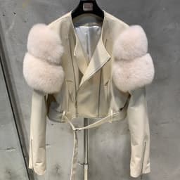 Leather Jacket Factory Ladies Short Leather Jacket Real Fox Fur Sleeve Coat Women Autumn 21001