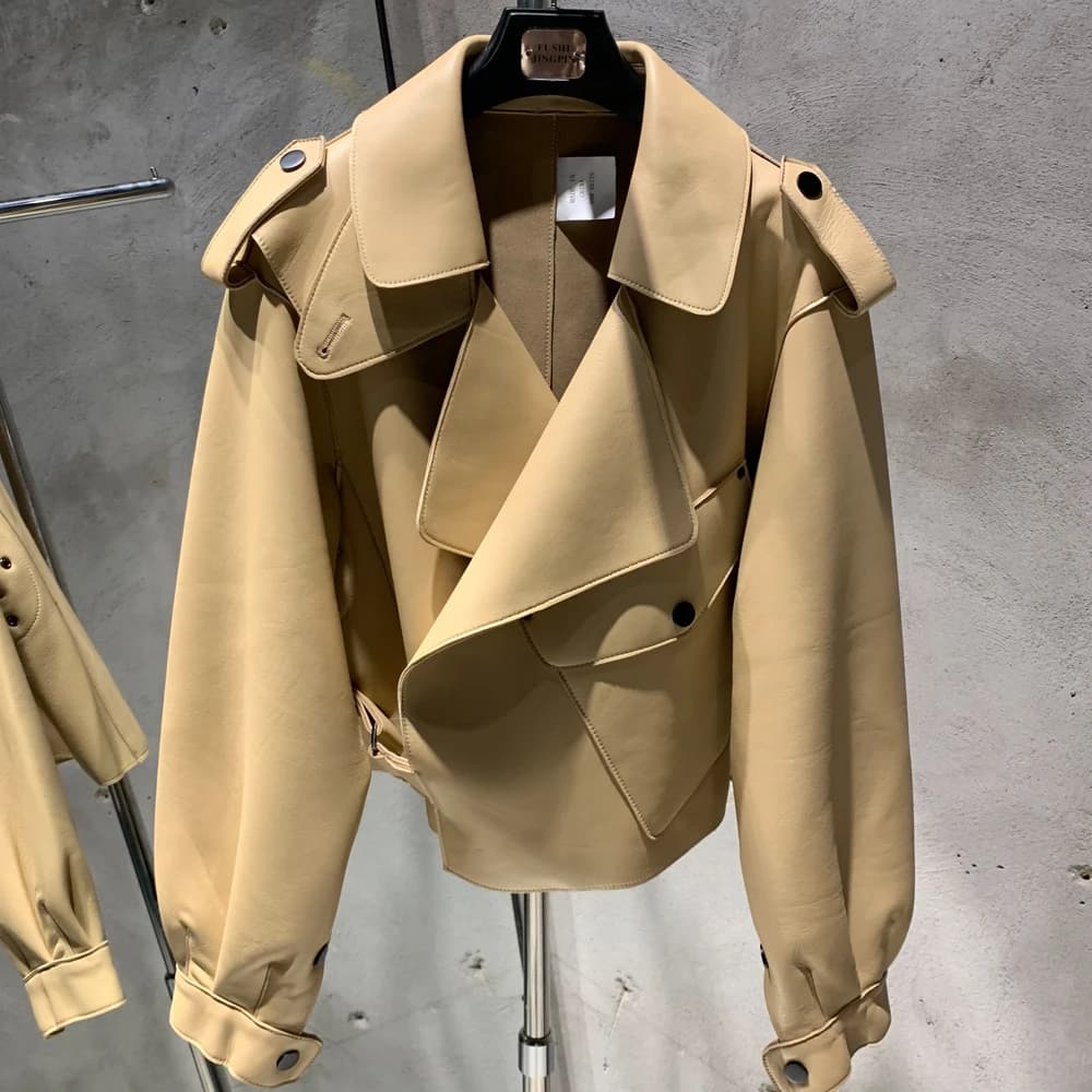 Lady Jacket in Leather Real Sheepskin Blouse Coat Women Spring and Autumn Casual Outwear 2979