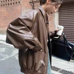 Retro Brown Leather Jacket Women's Hong Kong Style Loose American Retro Motorcycle Jacket Top Spring Autumn High End Sweet Style