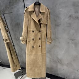 Long Suede Leather Coat Ladies Real Sheepskin Coat Genuine Sheep Leather Windbreak Long 2385