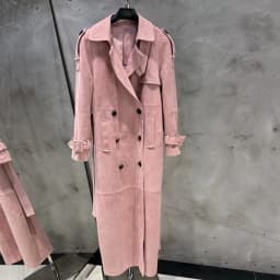 Long Suede Leather Coat Ladies Real Sheepskin Coat Genuine Sheep Leather Windbreak Long 2385