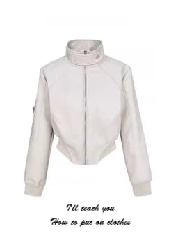 Retro High-End White PU Leather Jacket Short Women's Motorcycle Style Autumn New Small Design Trendy Coat Female Fashion