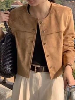 Retro Suede Short Jacket Women's Hong Kong Style Chic High Design Sensation Slimming Small Size Single Button Jacket Top