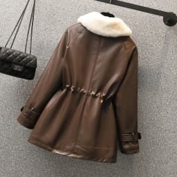 Trendy Winter Women's Fashion Leather Jacket with Fur Collar Loose Fit Motorcycle Style Coat Warm Padded Quality Outerwear