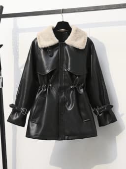 Trendy Winter Women's Fashion Leather Jacket with Fur Collar Loose Fit Motorcycle Style Coat Warm Padded Quality Outerwear