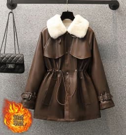 Trendy Winter Women's Fashion Leather Jacket with Fur Collar Loose Fit Motorcycle Style Coat Warm Padded Quality Outerwear