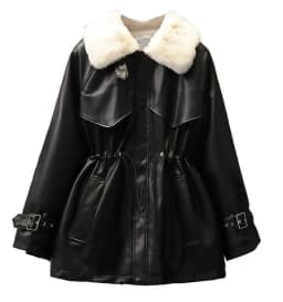 Trendy Winter Women's Fashion Leather Jacket with Fur Collar Loose Fit Motorcycle Style Coat Warm Padded Quality Outerwear
