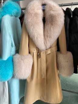 YOLOAgain Women's Detachable Real Fox Fur Collar Cuffs Genuine Leather Jacket Coat Long Women