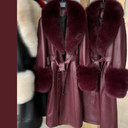 YOLOAgain Women's Detachable Real Fox Fur Collar Cuffs Genuine Leather Jacket Coat Long Women
