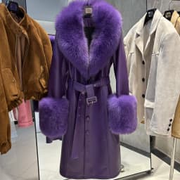 YOLOAgain Women's Detachable Real Fox Fur Collar Cuffs Genuine Leather Jacket Coat Long Women