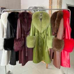 YOLOAgain Women's Detachable Real Fox Fur Collar Cuffs Genuine Leather Jacket Coat Long Women