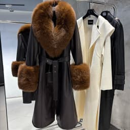 YOLOAgain Women's Detachable Real Fox Fur Collar Cuffs Genuine Leather Jacket Coat Long Women
