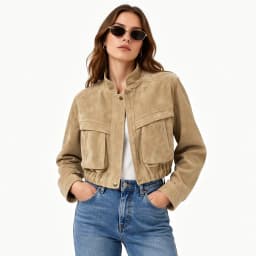 YOLOAgain 2026 Spring Short Suede Bomber Jacket Women Genuine Sheepskin Leather Jacket Ladies