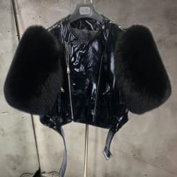 Leather Fur Jacket Natural Fur Sleeve Ladies Short Leather Jacket Real Fox Fur Sleeve Coat Women Autumn 21001-1