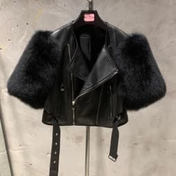 Leather Fur Jacket Natural Fur Sleeve Ladies Short Leather Jacket Real Fox Fur Sleeve Coat Women Autumn 21001-1