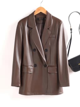 Genuine Sheepskin Leather Jacket Long Sleeve Button Decoration Commute Style Loose Fit Medium Length Luxury Casual Outerwear