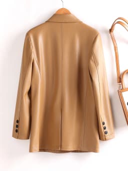Genuine Sheepskin Leather Jacket Long Sleeve Button Decoration Commute Style Loose Fit Medium Length Luxury Casual Outerwear