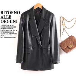 Genuine Sheepskin Leather Jacket Long Sleeve Button Decoration Commute Style Loose Fit Medium Length Luxury Casual Outerwear