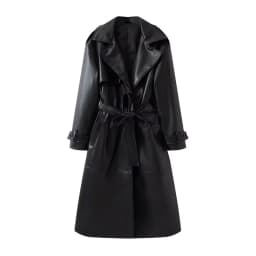 Leather Windbreaker Coat Women's Autumn Winter Loose Style with Belt Red Wine Color Street Style Casual Fashion Outerwear