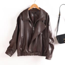Real Leather Jacket Women's Short Casual Autumn Winter New Style Elastic Waist Loose Sheepskin Coat Casual Outerwear