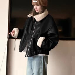 Thickened Short Lamb Fur Jacket Women's Winter New Style Vintage Leather Jacket Female Loose Motorcycle Jacket with Pocket