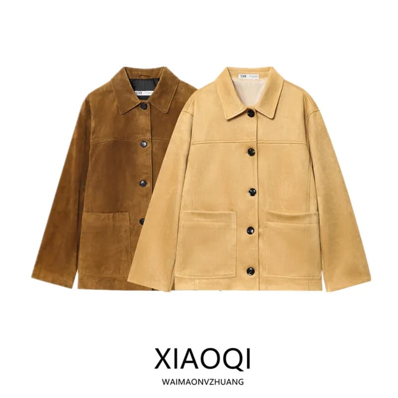 Women's Loose Long Sleeve Faux Leather Jacket Autumn New Arrival Versatile Outerwear Warmth Fashion Style Button Closure