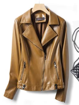 Spring 2026 Short Genuine Leather Jacket Women's Slim Fit Suit Collar Zipper Detailing Commute Style Sheep Skin Coat