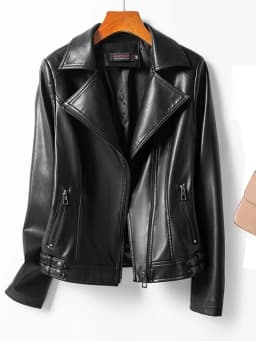Spring 2026 Short Genuine Leather Jacket Women's Slim Fit Suit Collar Zipper Detailing Commute Style Sheep Skin Coat