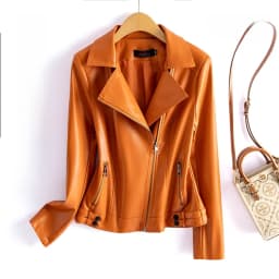 Spring 2026 Short Genuine Leather Jacket Women's Slim Fit Suit Collar Zipper Detailing Commute Style Sheep Skin Coat