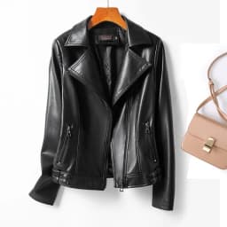 Spring 2026 Short Genuine Leather Jacket Women's Slim Fit Suit Collar Zipper Detailing Commute Style Sheep Skin Coat