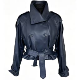 YOLOAgain Women Funnel Neck Genuine Leather Jacket With Belt
