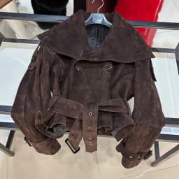 YOLOAgain Women Funnel Neck Genuine Leather Jacket With Belt
