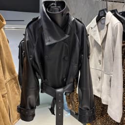 YOLOAgain Women Funnel Neck Genuine Leather Jacket With Belt