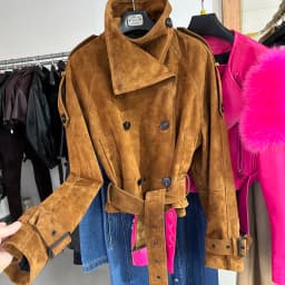 YOLOAgain Women Funnel Neck Genuine Leather Jacket With Belt