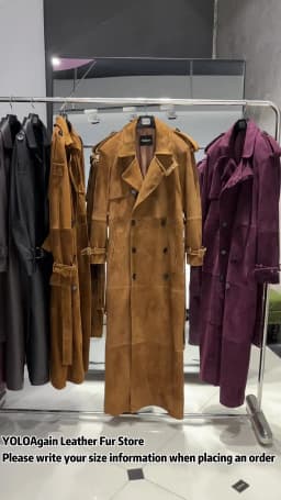 YOLOAgain Real Leather Trench Coat Women Genuine Suede Coat Floor Length 150cm