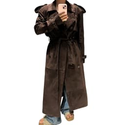 YOLOAgain Real Leather Trench Coat Women Genuine Suede Coat Floor Length 150cm