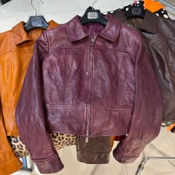 YOLOAgain Women's Cropped Crinkled Genuine Leather Jacket Lapel Collar Short Leather Coat